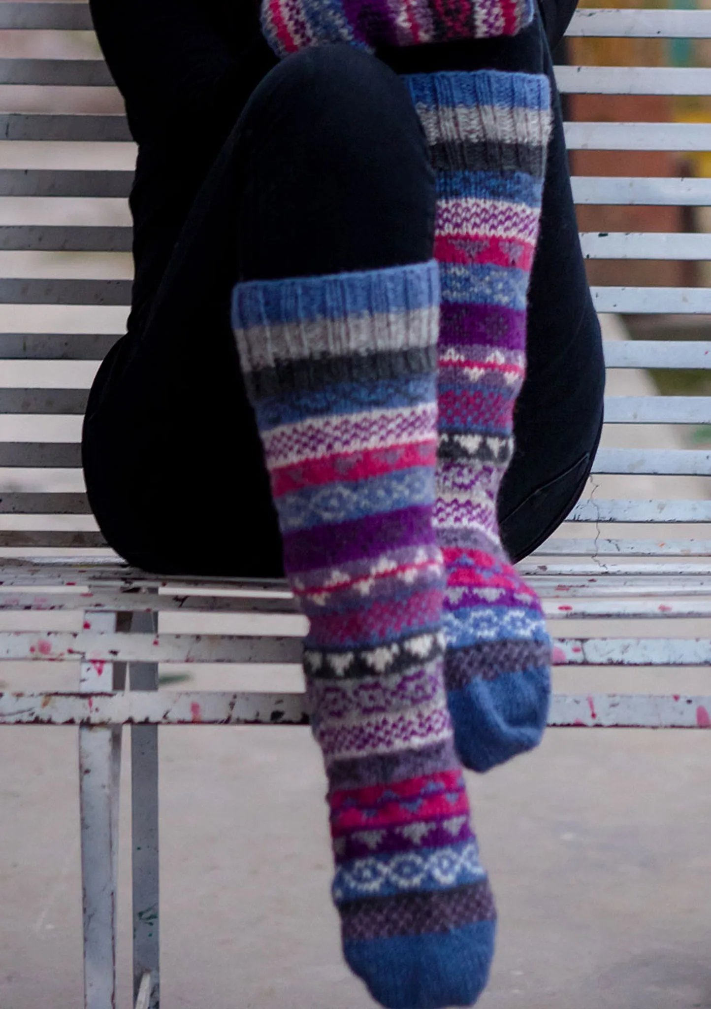 Light Blue Multicolored Pure Wool Socks