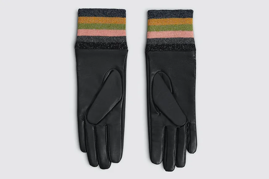 Mabel Sheppard Leather Gloves - Lurex Stripe Cuff