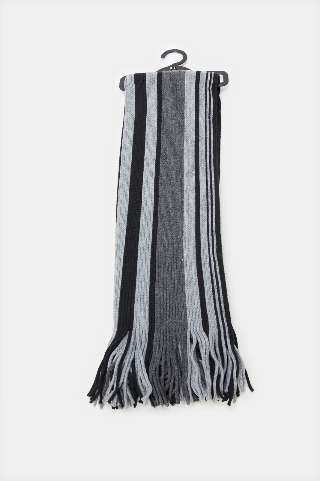 Men Black And Grey Knitted Scarf