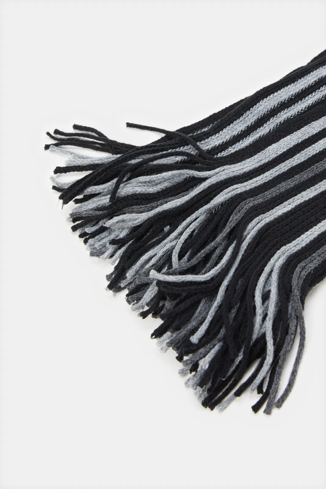 Men Black And Grey Knitted Scarf