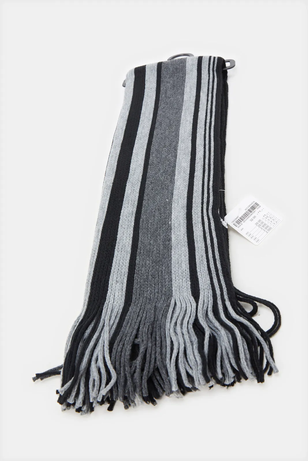 Men Black And Grey Knitted Scarf