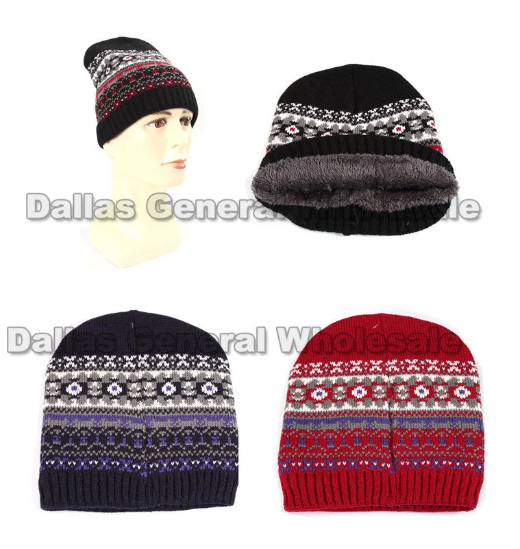 Men Fur Lining Knit Beanies Caps Wholesale