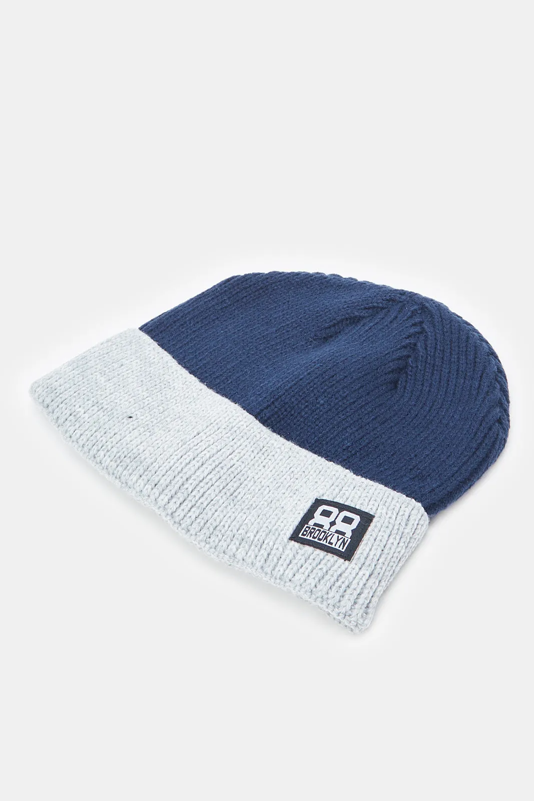 Men Navy And Grey Knitted Cap Set (Pack of 2)