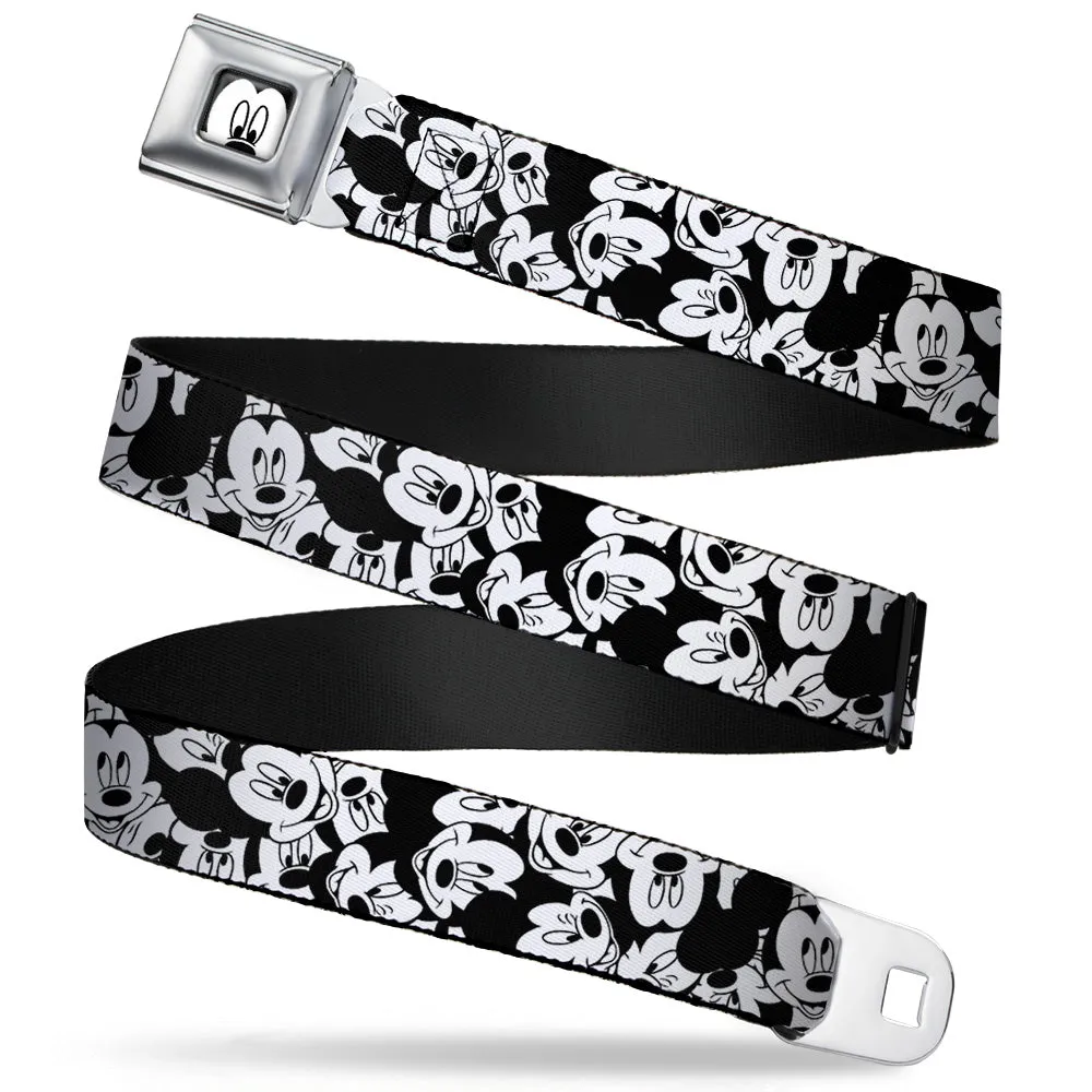 Mickey Mouse Face CLOSE-UP Full Color White Black Seatbelt Belt - Mickey Mouse Expressions Stacked White/Black Webbing