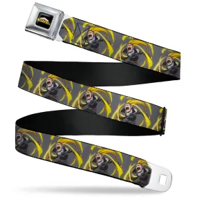 MY HERO ACADEMIA Title Logo Full Color Black Seatbelt Belt - My Hero Academia Hizashi Yamada Present Mic Screaming Pose Gray Webbing