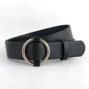 Newest Gold Round buckle belts brown leather black strap belt women