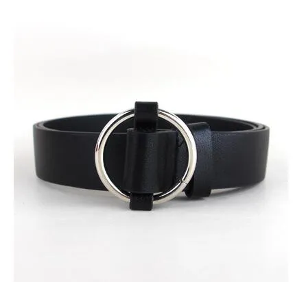 Newest Gold Round buckle belts brown leather black strap belt women