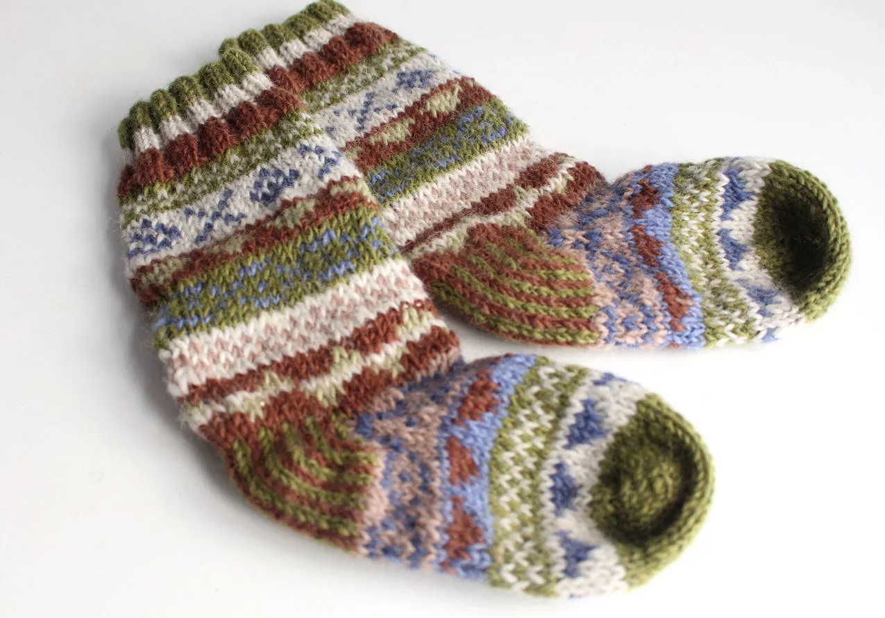 Olive Green Multicolored Childrens' Woolen Socks