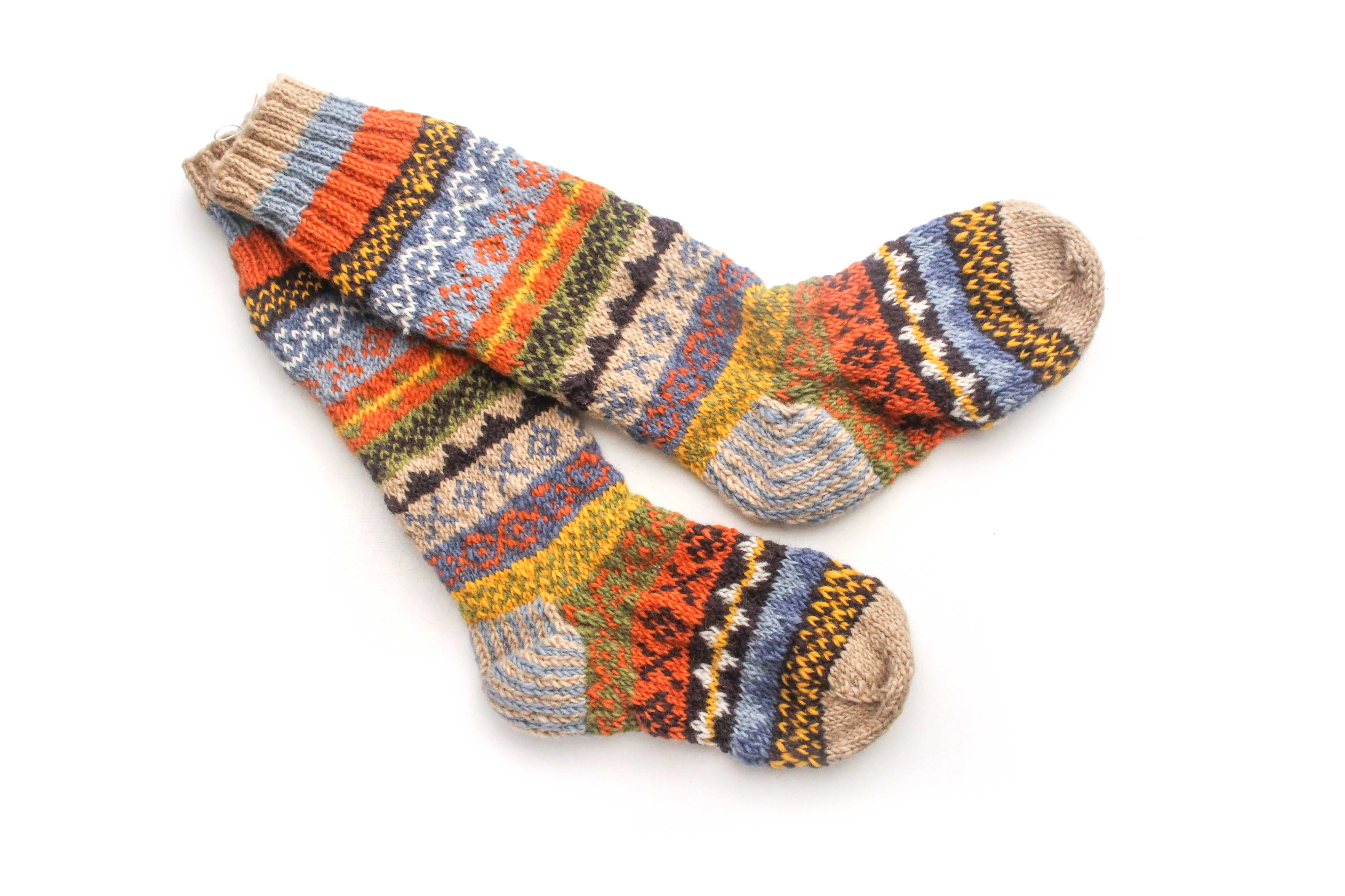 Orange and Green Multi-color Warm Woolen Knee High Socks