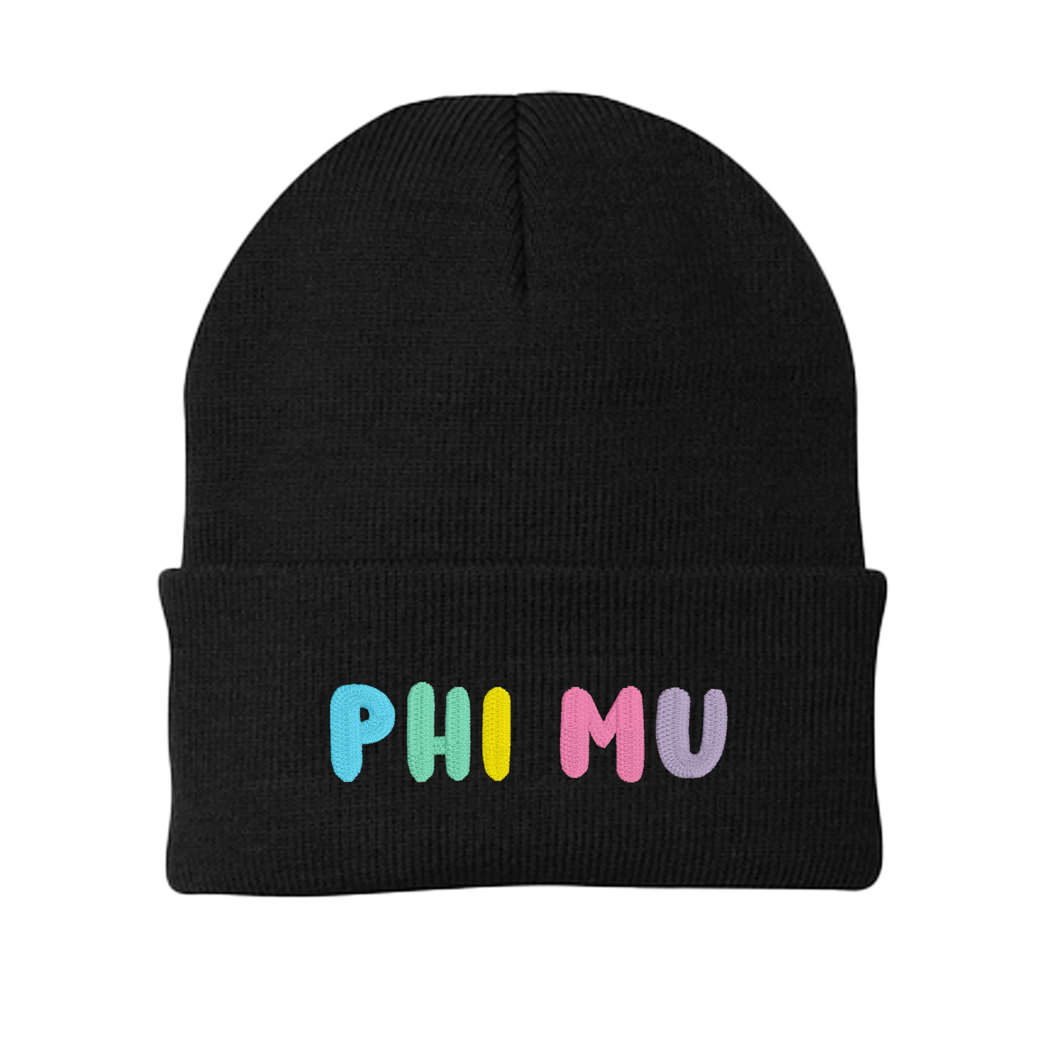 Phi Mu Bubble Embroidered Beanie - Phi Mu Pastel