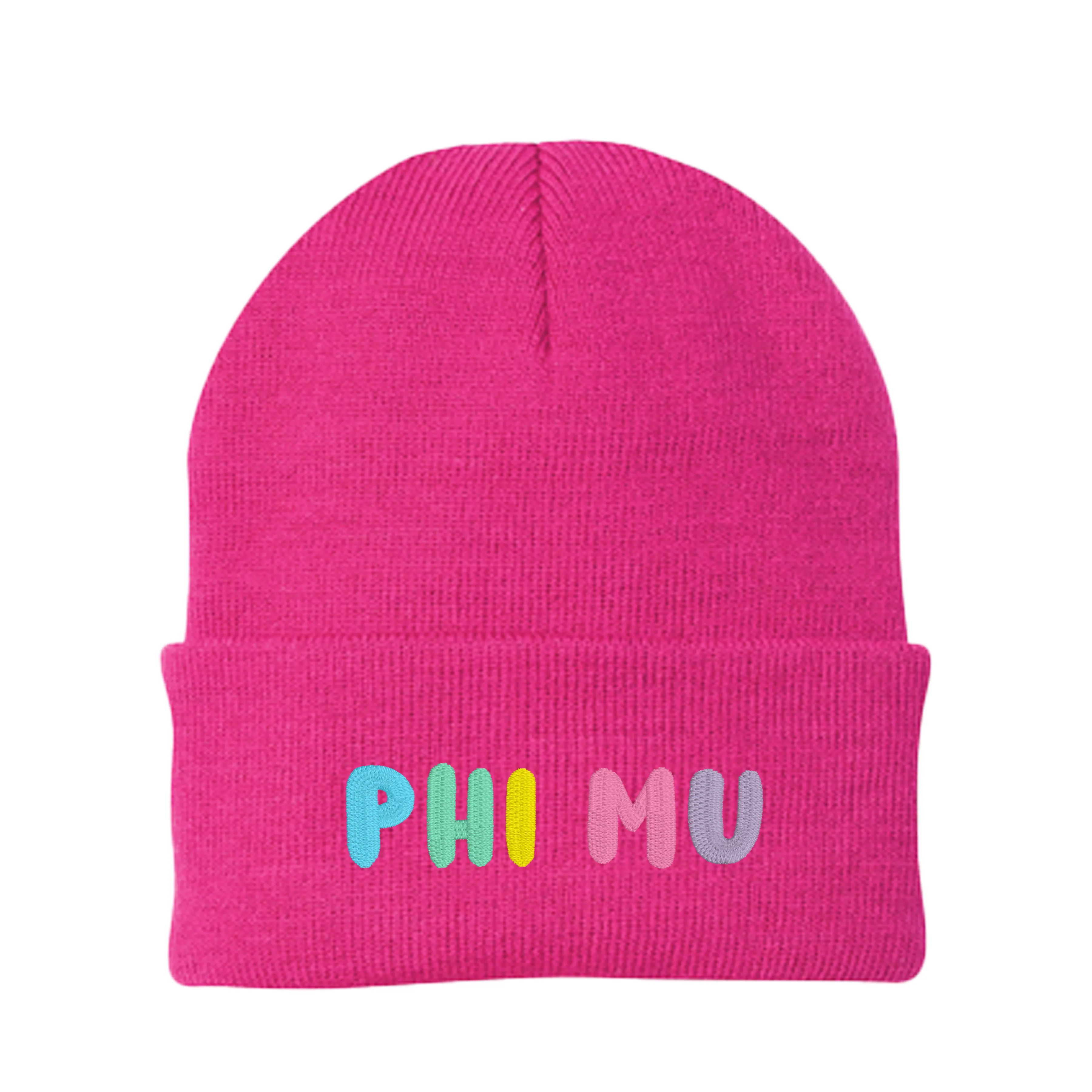 Phi Mu Bubble Embroidered Beanie - Phi Mu Pastel