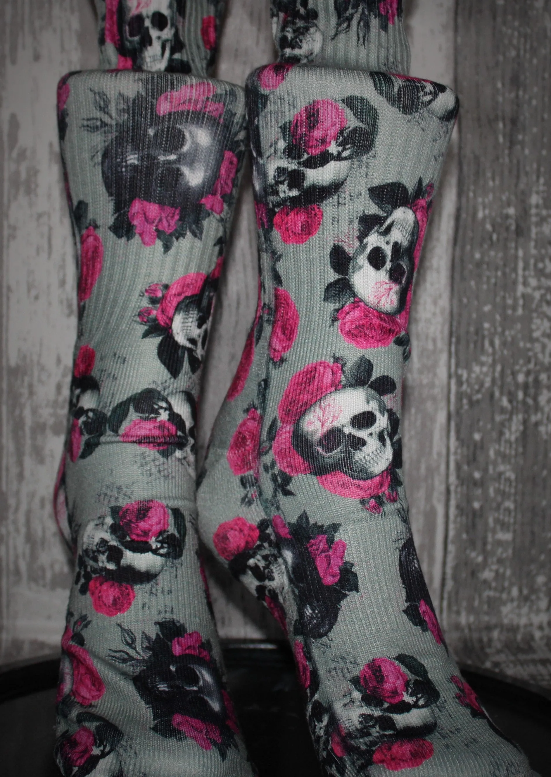 Pink Roses and Skulls Sports Socks