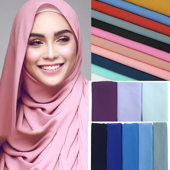 Plain bubble chiffon scarf hijab wrap solid color shawls and scarves