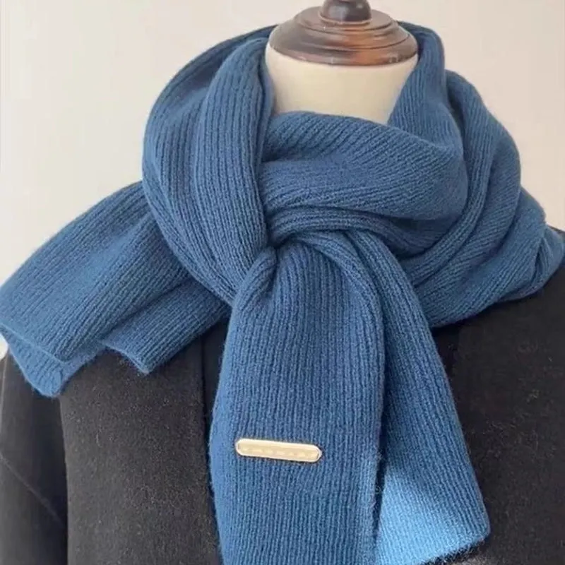 Scarf Women's Winter  New Wool Knitted Solid Color Small Scarf Trendy Korean Style Thickened Warm  Long Scarf