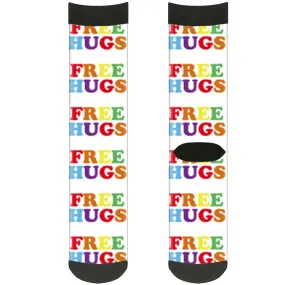 Sock Pair - Polyester - FREE HUGS White Multi Color - CREW