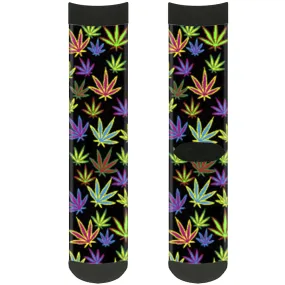 Sock Pair - Polyester - Multi Marijuana Leaves Black Multi Color - CREW