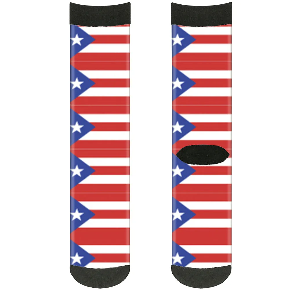 Sock Pair - Polyester - Puerto Rico Flag Repeat Black - CREW