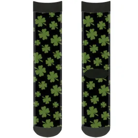 Sock Pair - Polyester - St. Pat's Clovers Scattered Black Green - CREW