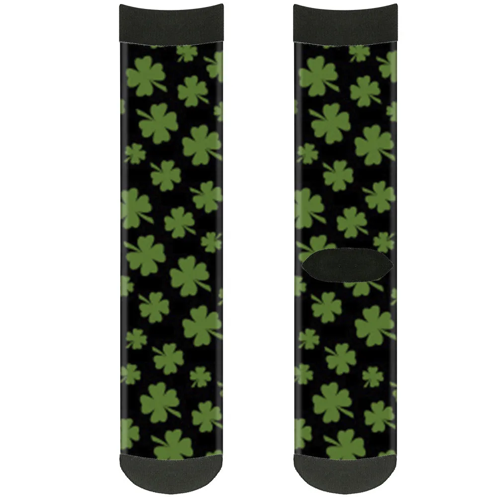 Sock Pair - Polyester - St. Pat's Clovers Scattered Black Green - CREW