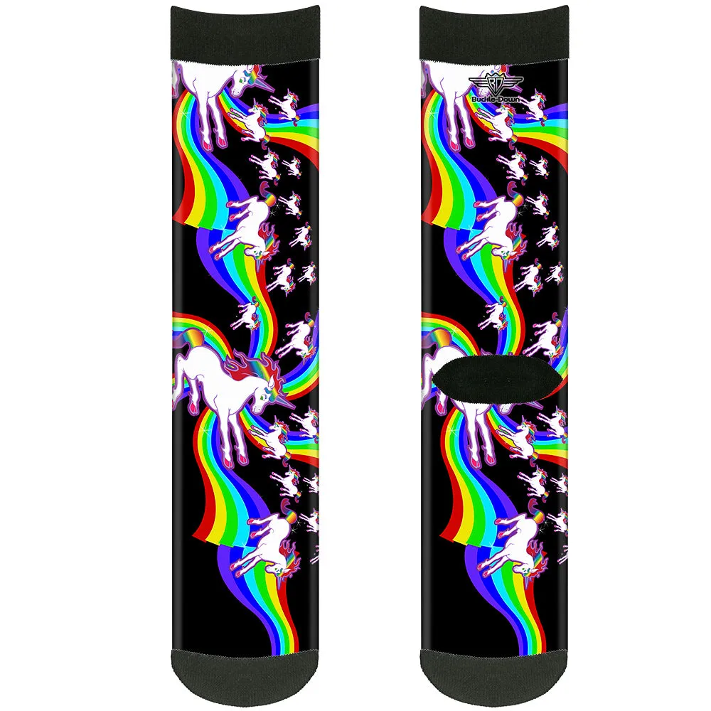 Sock Pair - Polyester - Unicorns/Rainbow Swirl Black - CREW