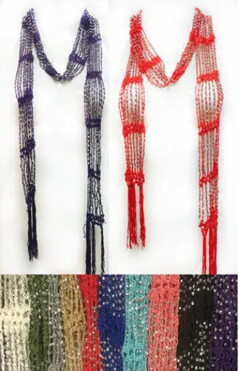 solid color beaded threads scarves w/fringe Case of 24