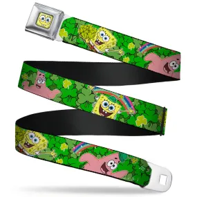 Sponge Bob Face CLOSE-UP Full Color Seatbelt Belt - SpongeBob & Patrick Starfish St. Patrick's Day Poses Webbing