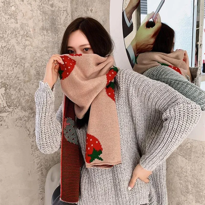 Strawberry Korean Style Autumn Winter Women's Scarf Scarves Long Big Soft Outdoor Warm Print Outdoor Shawl Wrap Fruit Food