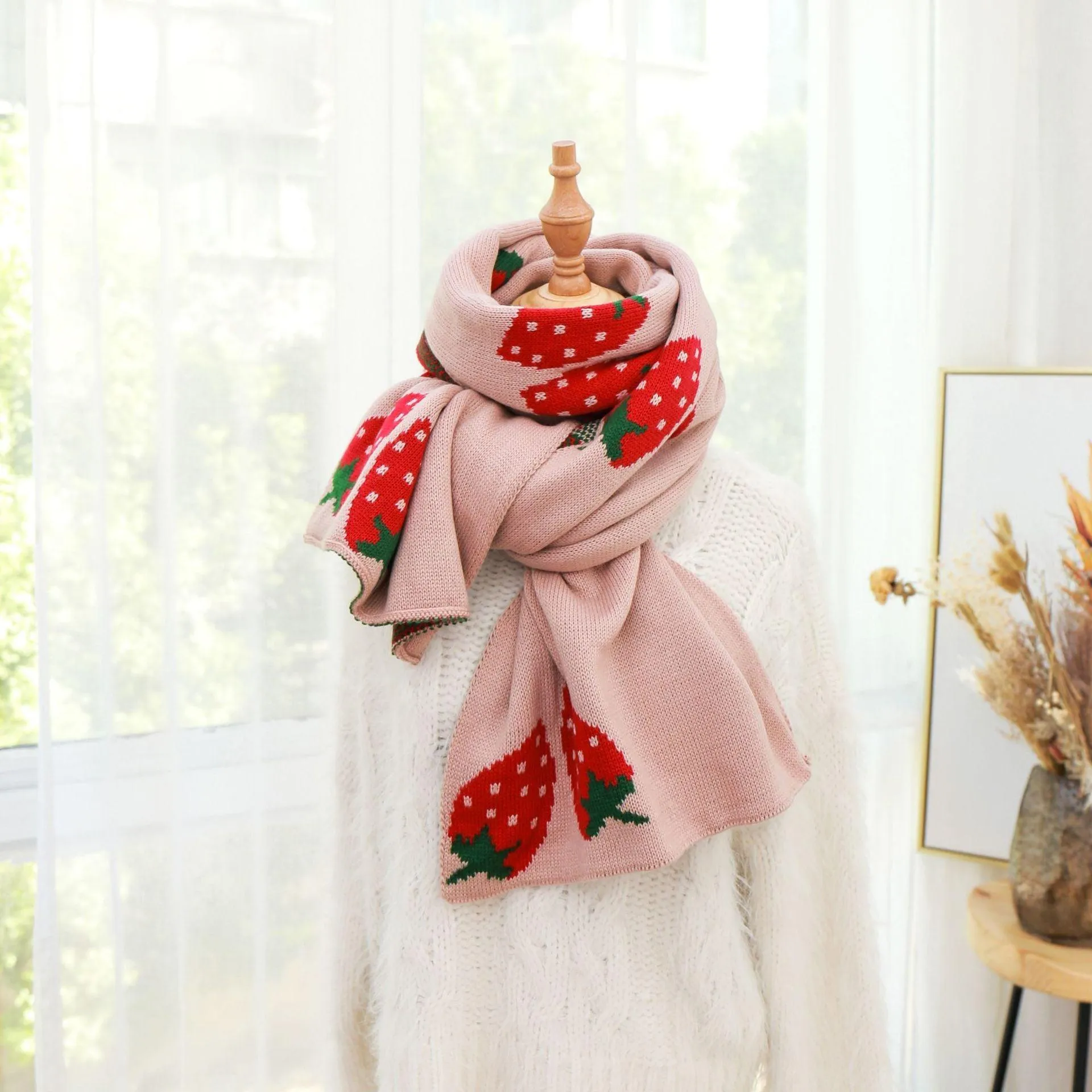 Strawberry Korean Style Autumn Winter Women's Scarf Scarves Long Big Soft Outdoor Warm Print Outdoor Shawl Wrap Fruit Food