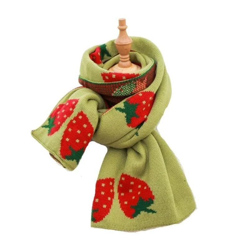 Strawberry Korean Style Autumn Winter Women's Scarf Scarves Long Big Soft Outdoor Warm Print Outdoor Shawl Wrap Fruit Food