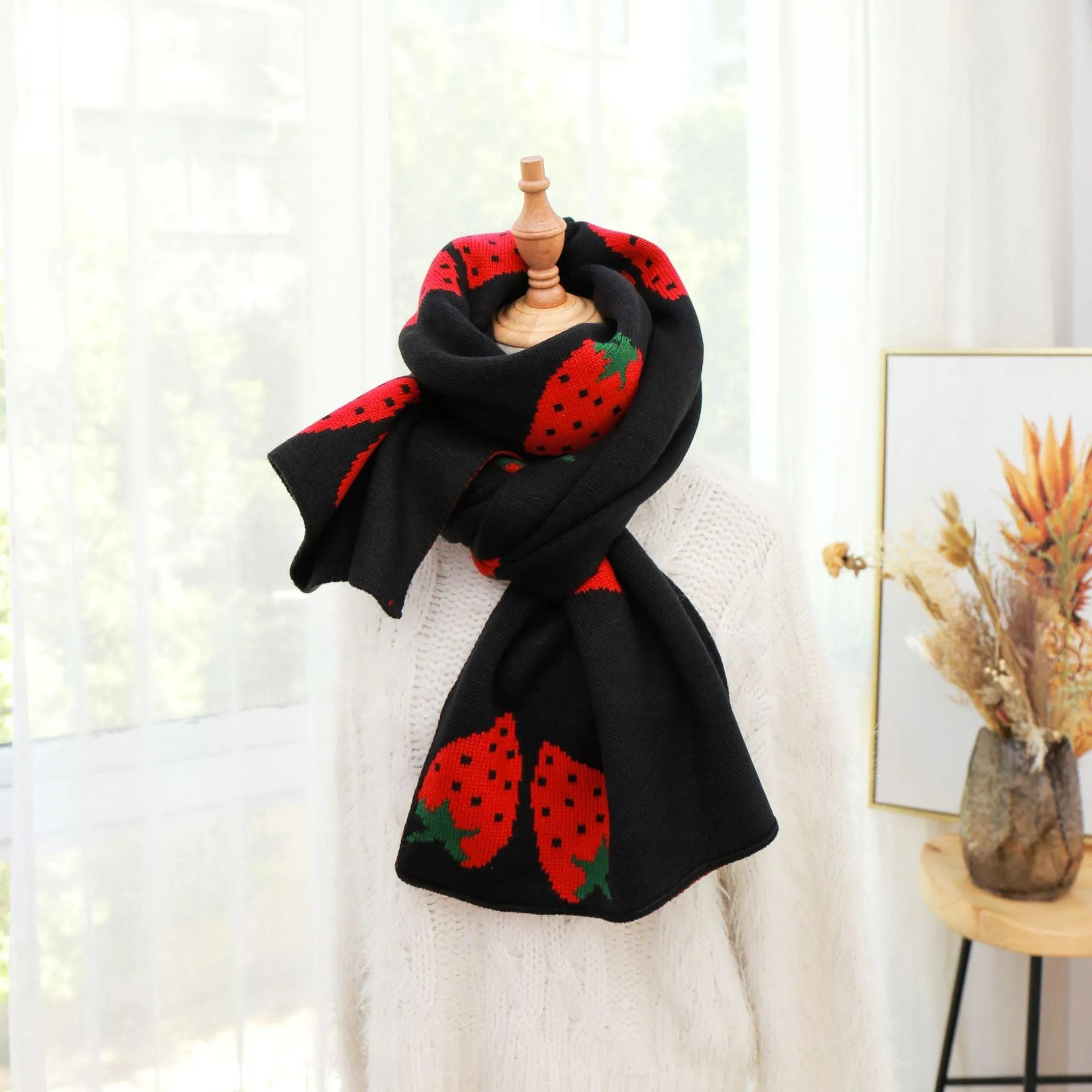 Strawberry Korean Style Autumn Winter Women's Scarf Scarves Long Big Soft Outdoor Warm Print Outdoor Shawl Wrap Fruit Food