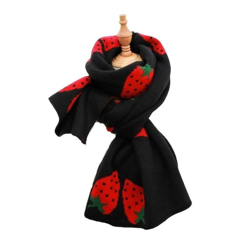 Strawberry Korean Style Autumn Winter Women's Scarf Scarves Long Big Soft Outdoor Warm Print Outdoor Shawl Wrap Fruit Food