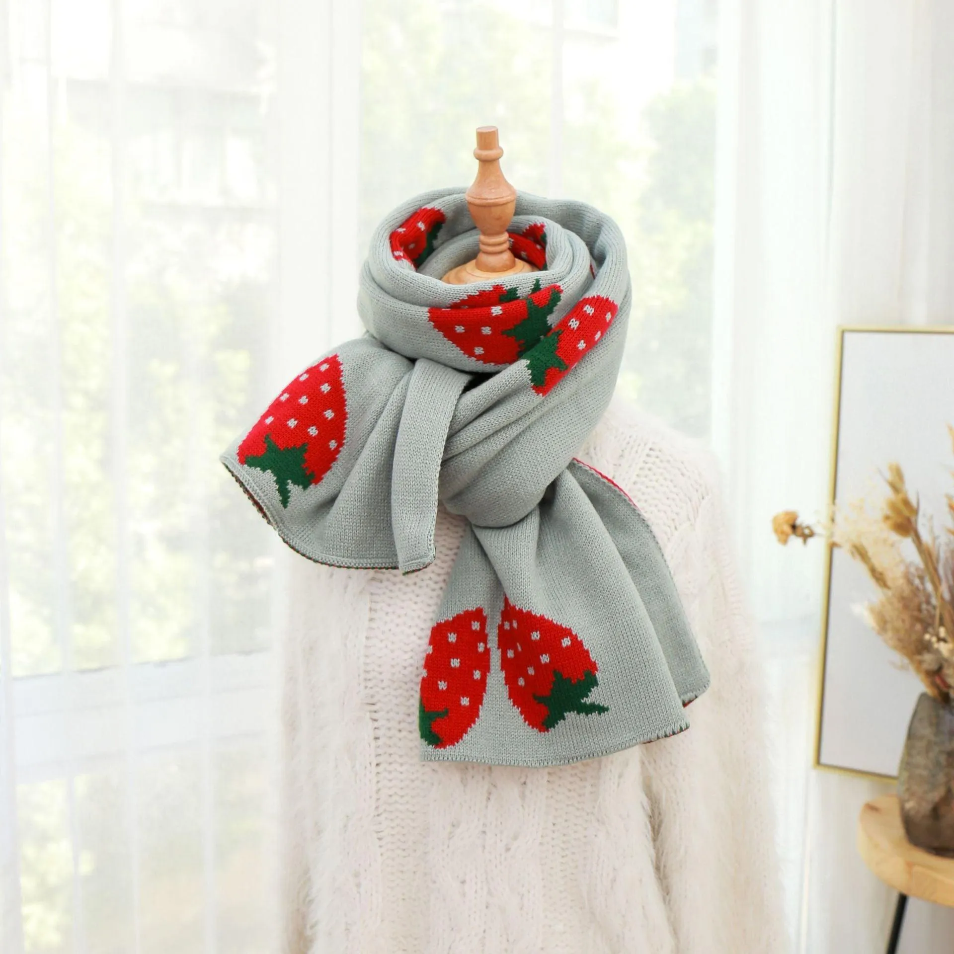 Strawberry Korean Style Autumn Winter Women's Scarf Scarves Long Big Soft Outdoor Warm Print Outdoor Shawl Wrap Fruit Food