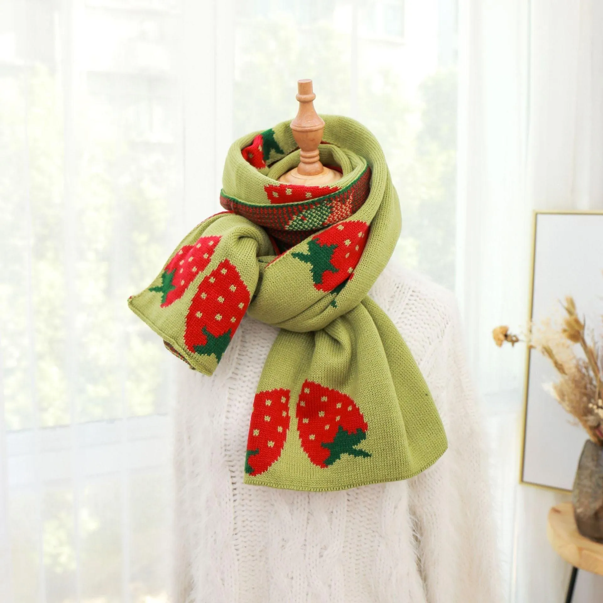 Strawberry Korean Style Autumn Winter Women's Scarf Scarves Long Big Soft Outdoor Warm Print Outdoor Shawl Wrap Fruit Food