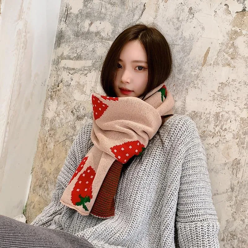 Strawberry Korean Style Autumn Winter Women's Scarf Scarves Long Big Soft Outdoor Warm Print Outdoor Shawl Wrap Fruit Food