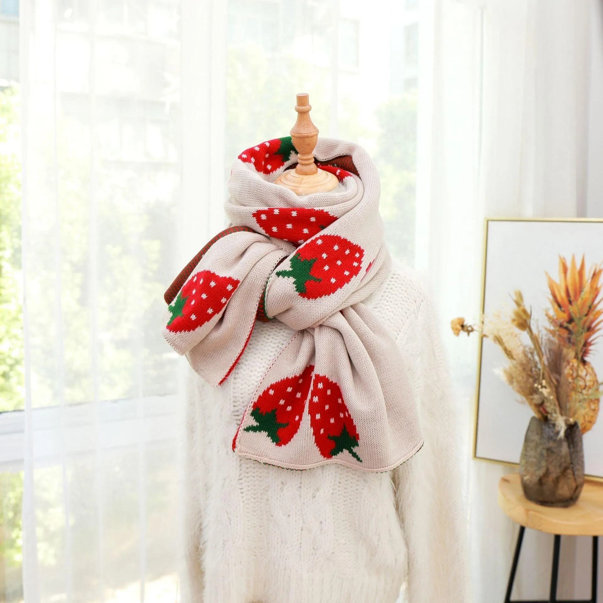 Strawberry Korean Style Autumn Winter Women's Scarf Scarves Long Big Soft Outdoor Warm Print Outdoor Shawl Wrap Fruit Food