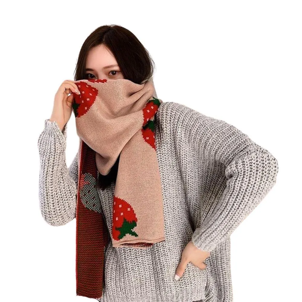 Strawberry Korean Style Autumn Winter Women's Scarf Scarves Long Big Soft Outdoor Warm Print Outdoor Shawl Wrap Fruit Food