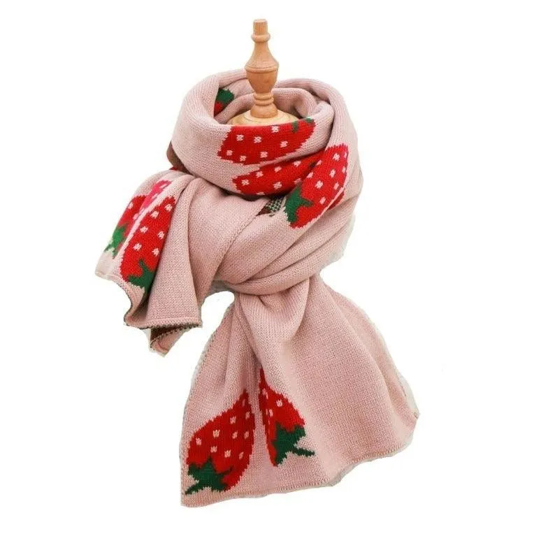 Strawberry Korean Style Autumn Winter Women's Scarf Scarves Long Big Soft Outdoor Warm Print Outdoor Shawl Wrap Fruit Food