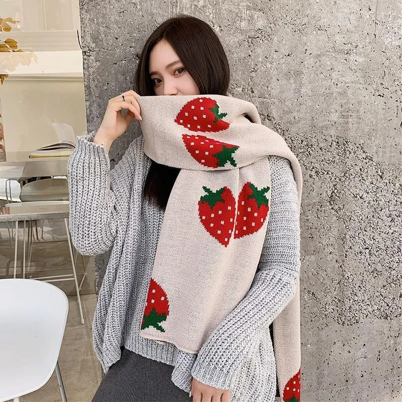 Strawberry Korean Style Autumn Winter Women's Scarf Scarves Long Big Soft Outdoor Warm Print Outdoor Shawl Wrap Fruit Food