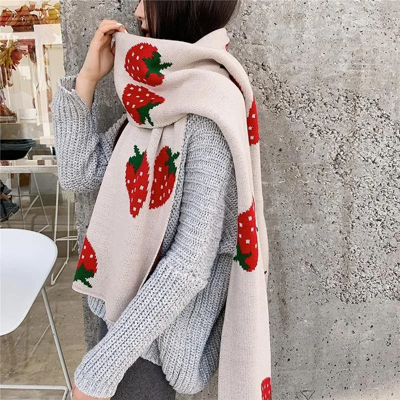 Strawberry Korean Style Autumn Winter Women's Scarf Scarves Long Big Soft Outdoor Warm Print Outdoor Shawl Wrap Fruit Food