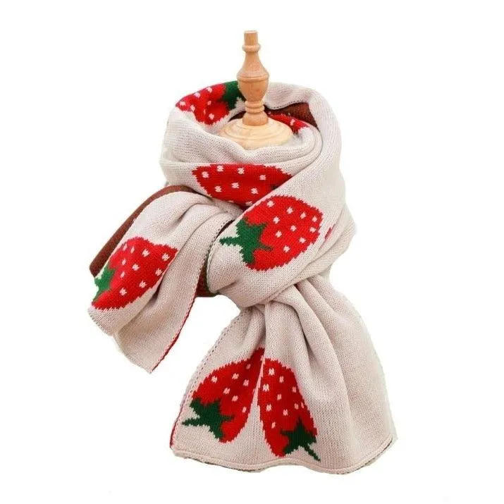 Strawberry Korean Style Autumn Winter Women's Scarf Scarves Long Big Soft Outdoor Warm Print Outdoor Shawl Wrap Fruit Food