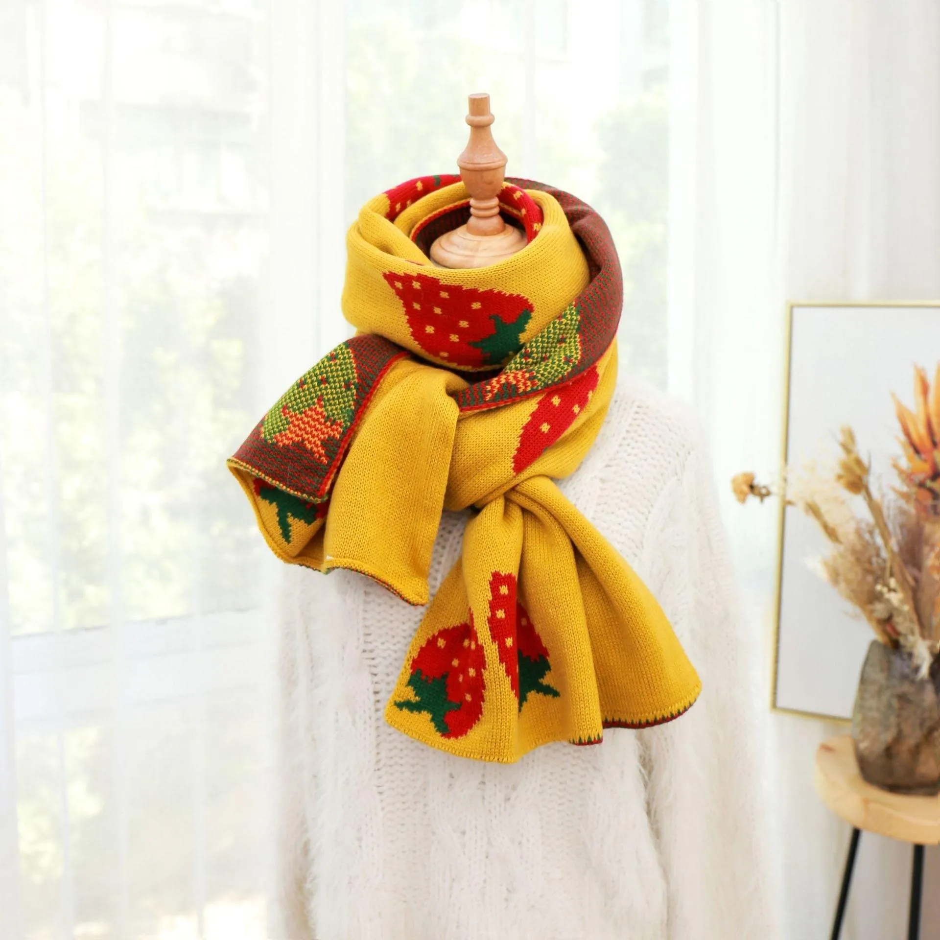 Strawberry Korean Style Autumn Winter Women's Scarf Scarves Long Big Soft Outdoor Warm Print Outdoor Shawl Wrap Fruit Food