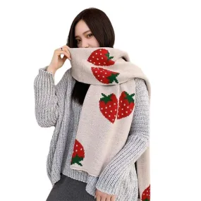 Strawberry Korean Style Autumn Winter Women's Scarf Scarves Long Big Soft Outdoor Warm Print Outdoor Shawl Wrap Fruit Food