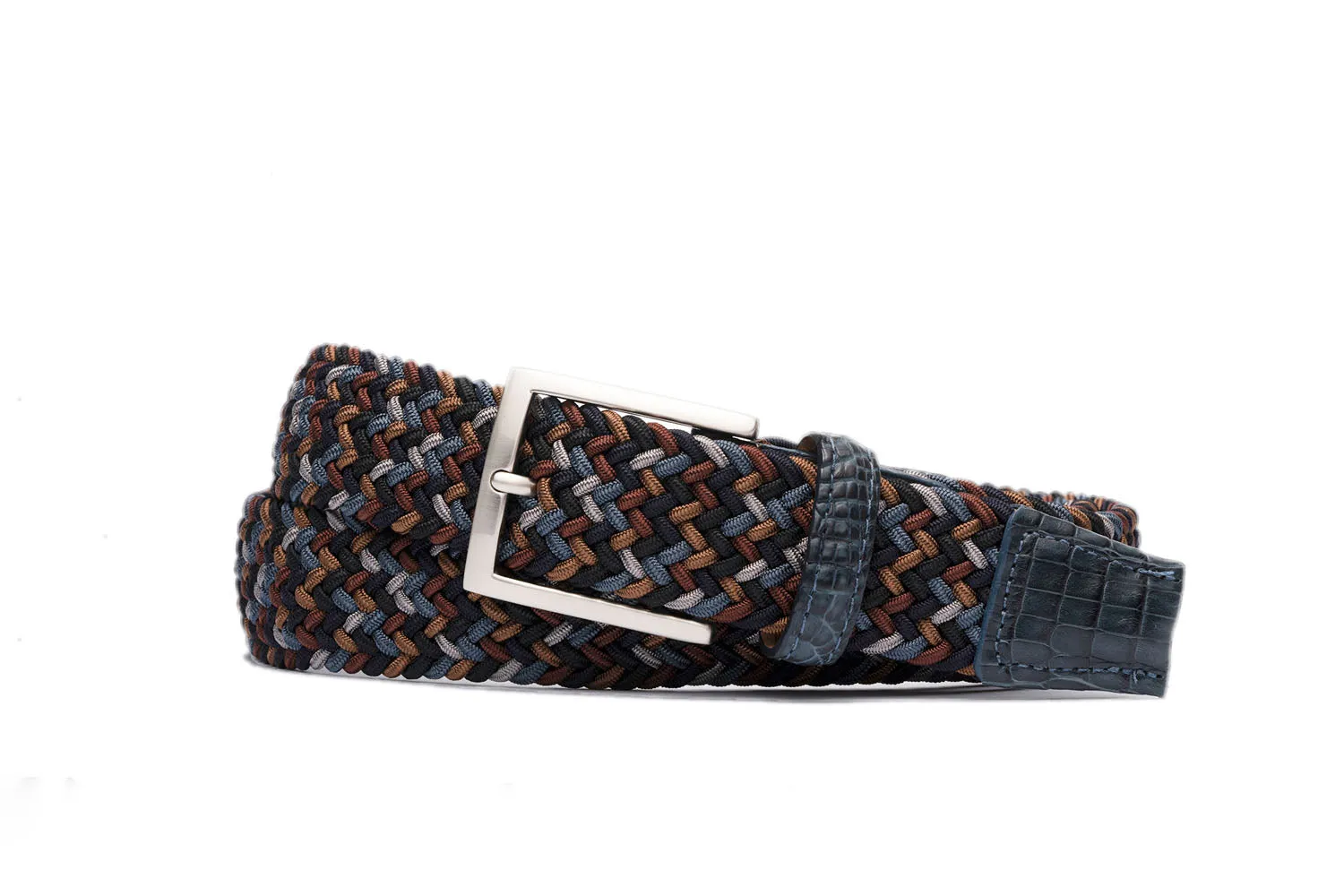 Stretch Belt with Croc Tabs and Brushed Nickle Buckle