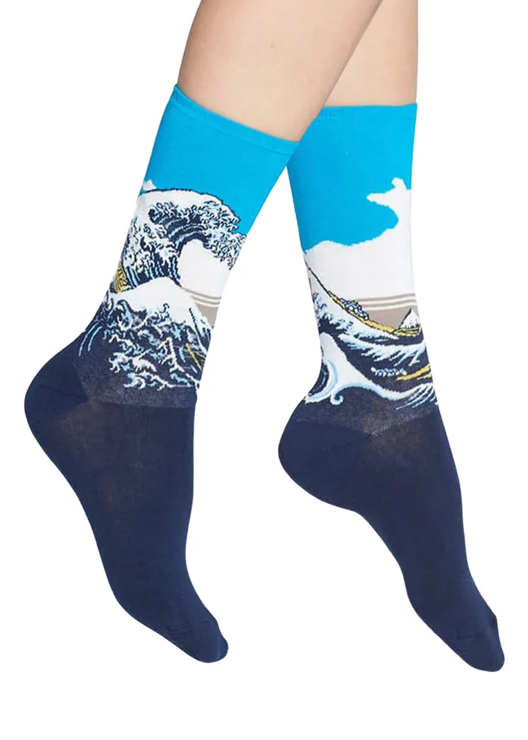 The Great Wave Off Kanagawa Printed Crew Length Socks