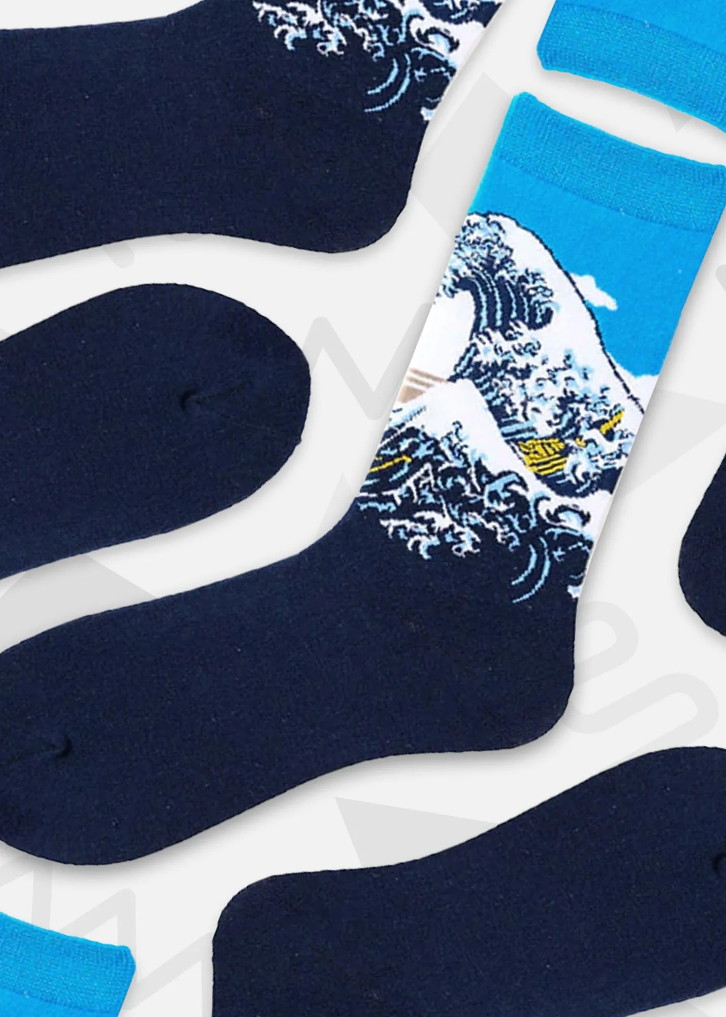 The Great Wave Off Kanagawa Printed Crew Length Socks