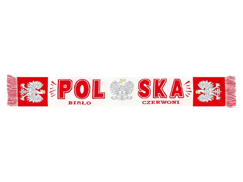 Thick Double-sided Knitted Polska Poland Soccer Scarf, Polska Bialo-Czerwoni