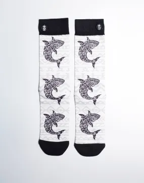 Unisex Tribal Great White Shark Printed Crew Socks