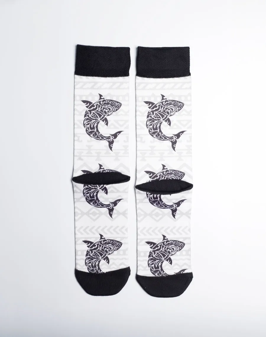 Unisex Tribal Great White Shark Printed Crew Socks