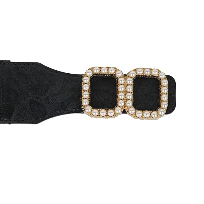 WOMEN BELTS ( Double Square Design Stretchable) BLACK