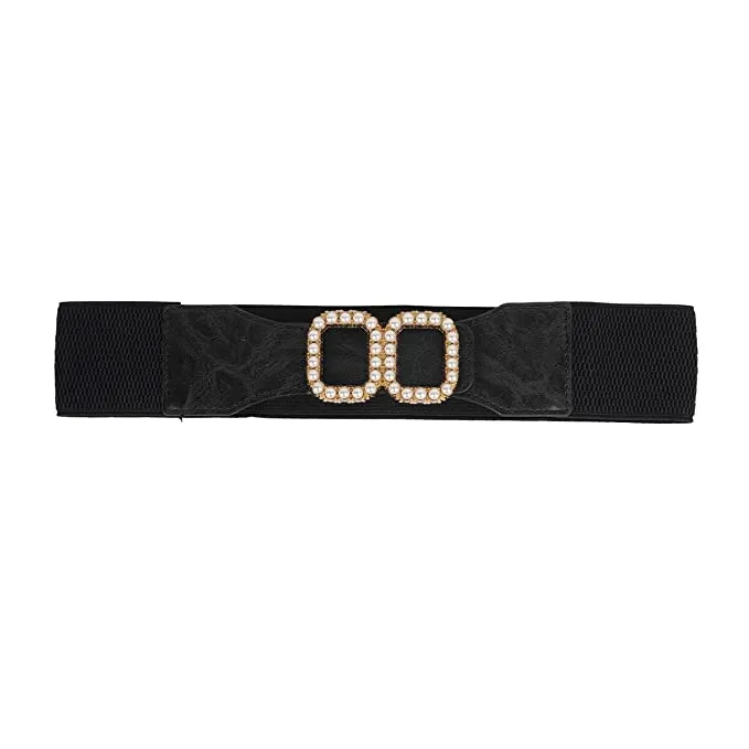 WOMEN BELTS ( Double Square Design Stretchable) BLACK